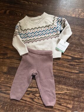 Little Planet by Carter’s Cream & Brown Nordic Fair Isle Sweater Set 6M
